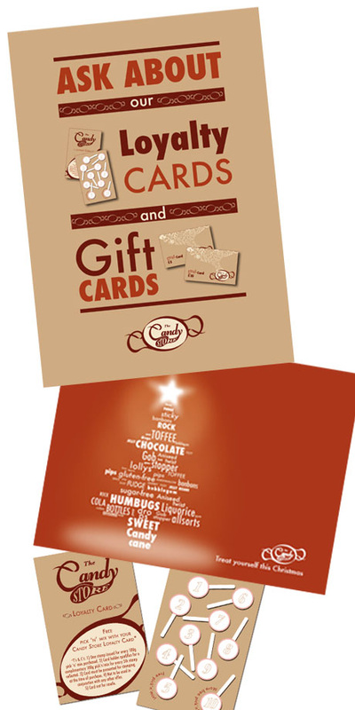 Candy store loyalty and gift card designs by Sunflower